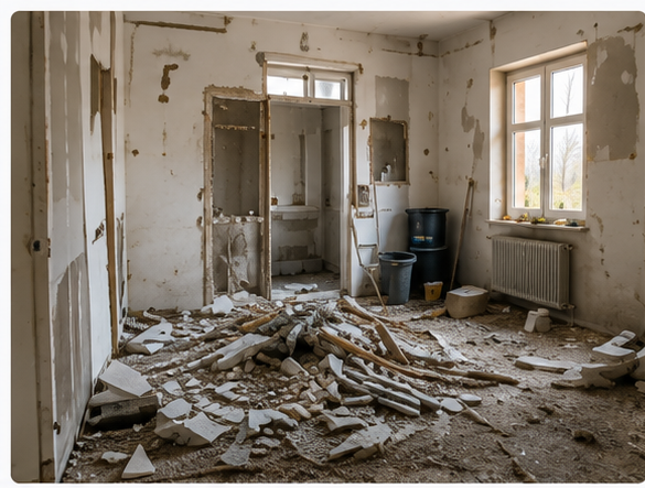 Raum vor der Renovierung mit Bauschutt